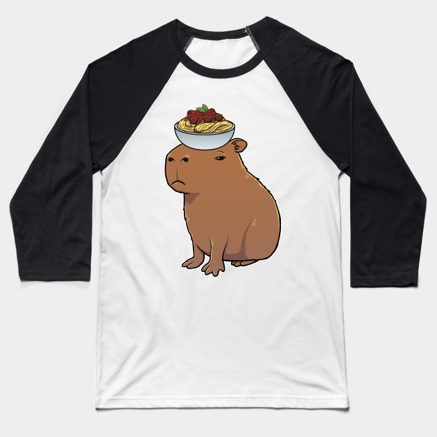 Capybara with Spaghetti and Meatballs on its head Baseball T-Shirt by capydays